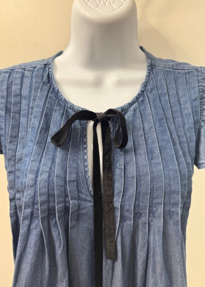 The Pink Door Black Bow Chambray Ruffle Top