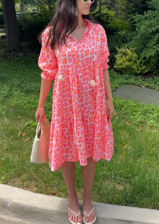 The Pink Door Cheetah Print Cotton Dress Neon Orange