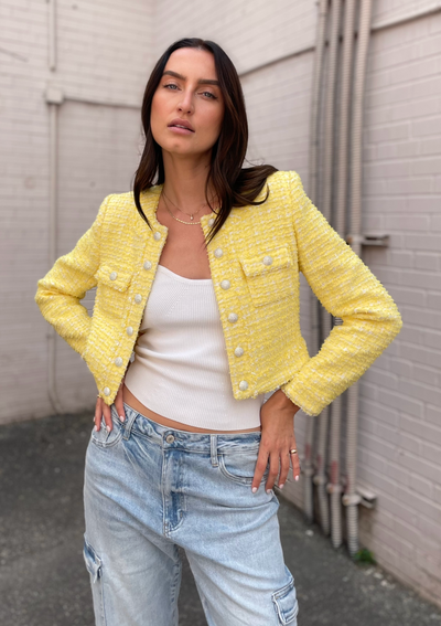 Generation Love Valentina Cropped Tweed Jacket - Yellow/White