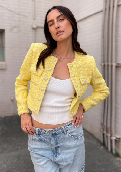 Generation Love Valentina Cropped Tweed Jacket - Yellow/White