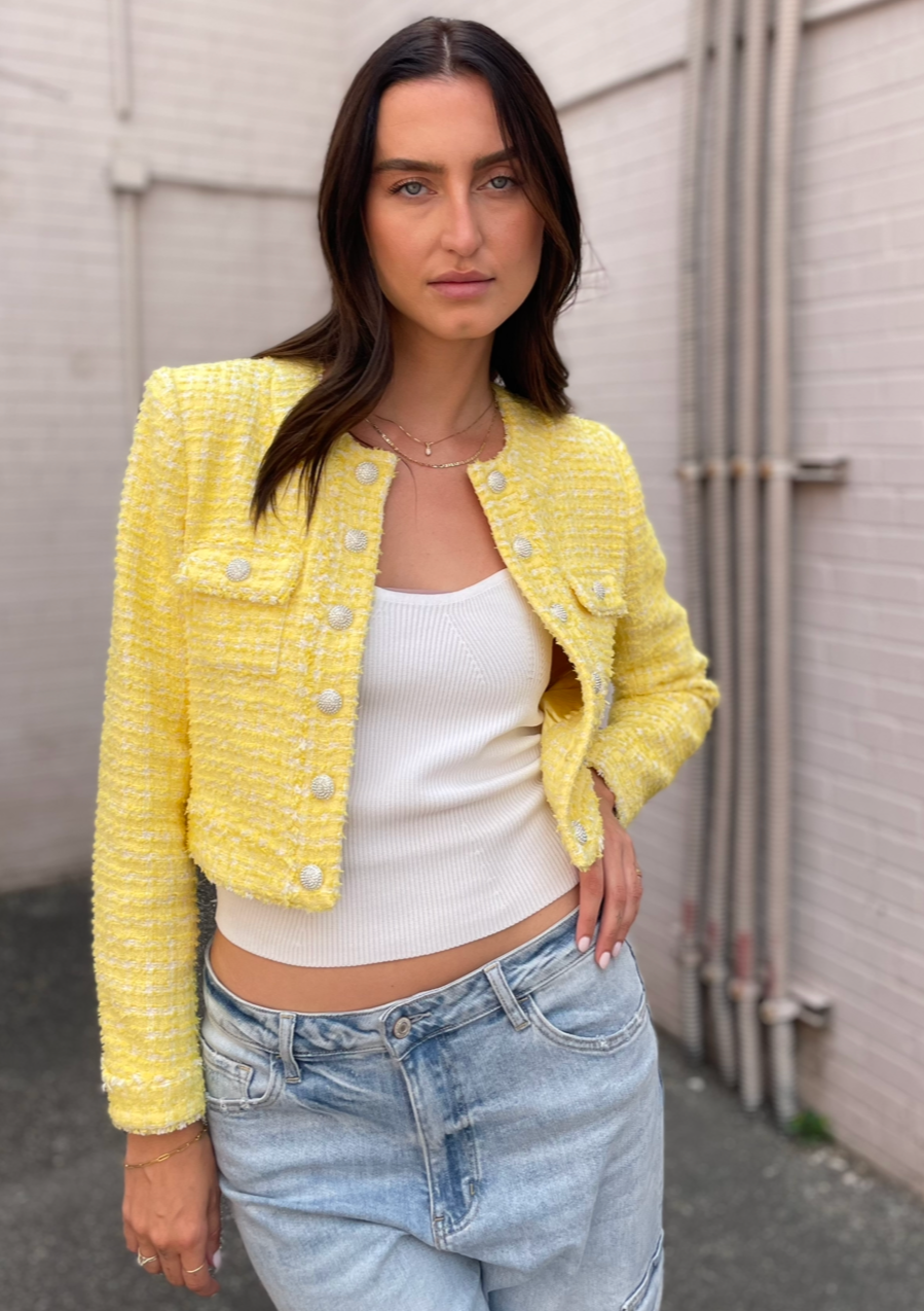 Generation Love Valentina Cropped Tweed Jacket - Yellow/White