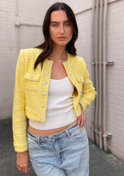 Generation Love Valentina Cropped Tweed Jacket - Yellow/White