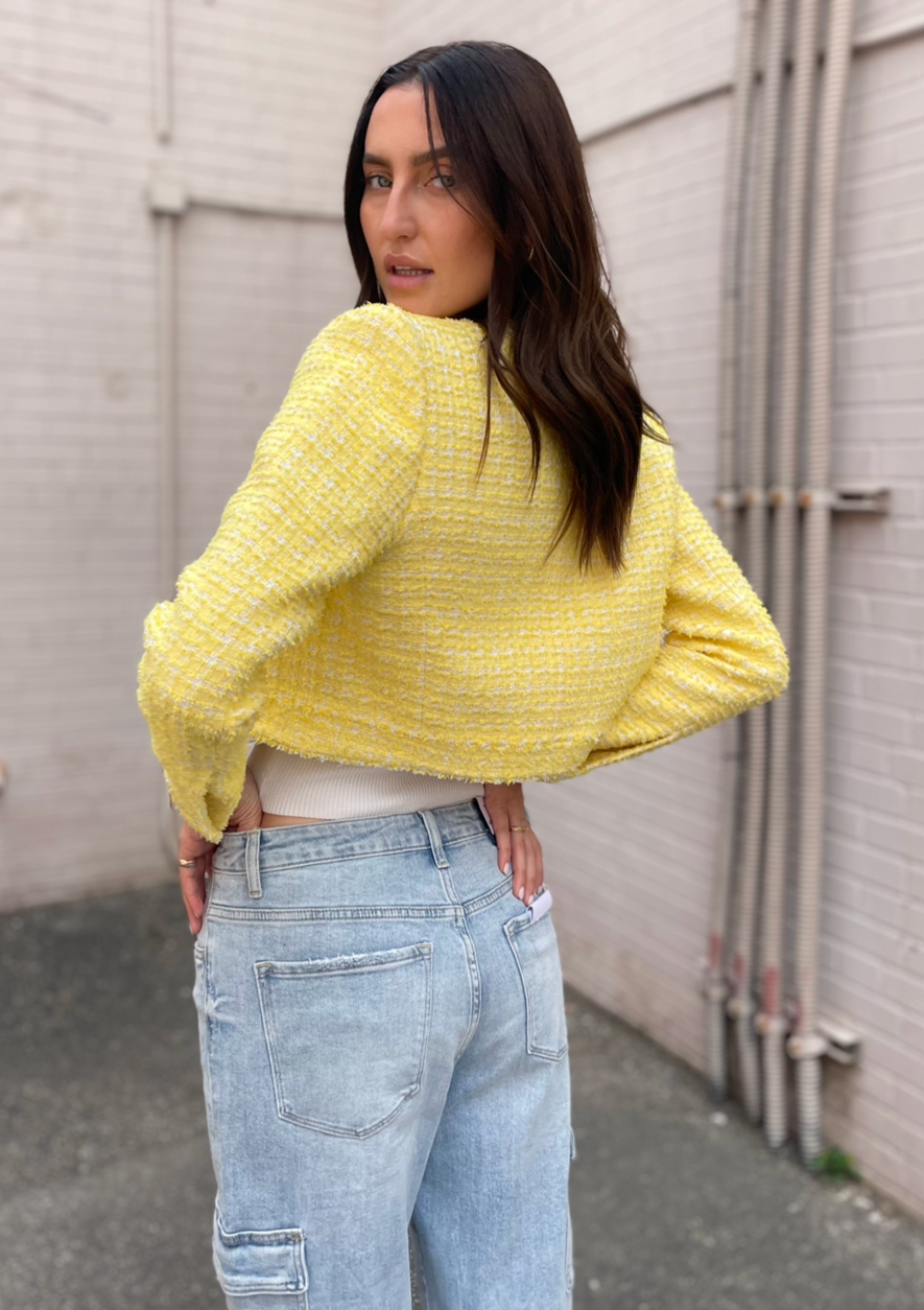 Generation Love Valentina Cropped Tweed Jacket - Yellow/White