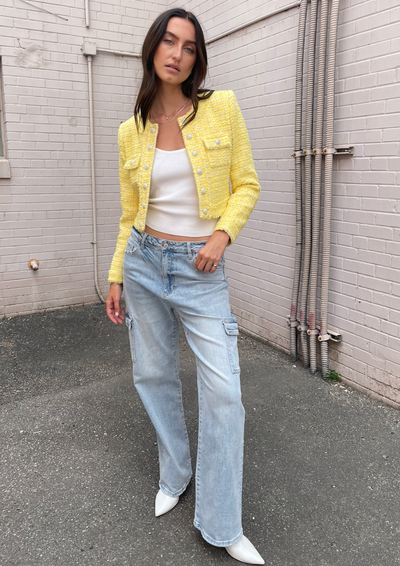 Generation Love Valentina Cropped Tweed Jacket - Yellow/White