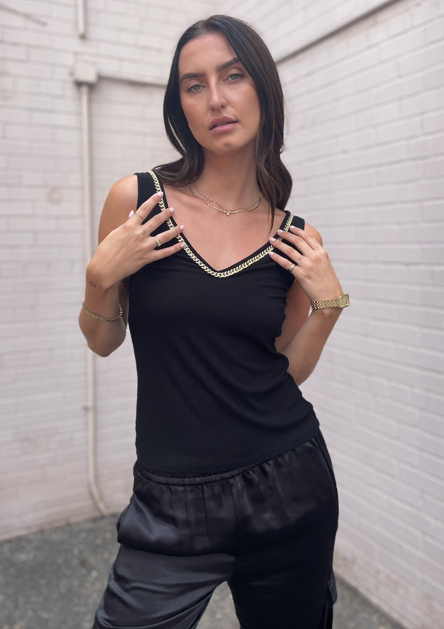 Generation Love Alora Crystal Chain Tank Top - Black