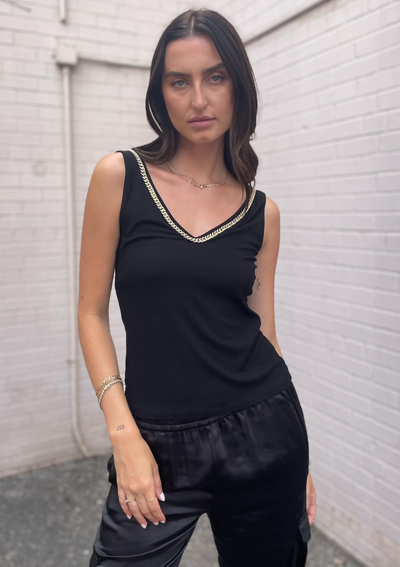 Generation Love Alora Crystal Chain Tank Top - Black