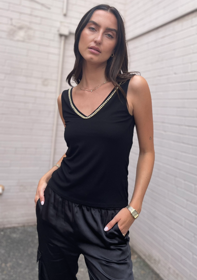 Generation Love Alora Crystal Chain Tank Top - Black