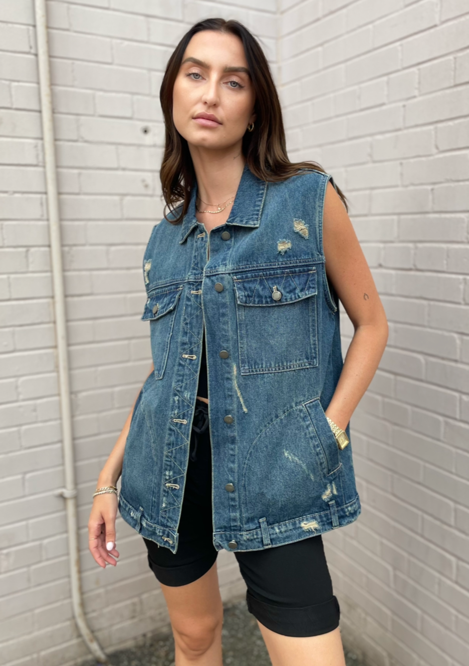 The Pink Door Oversized Denim Vest
