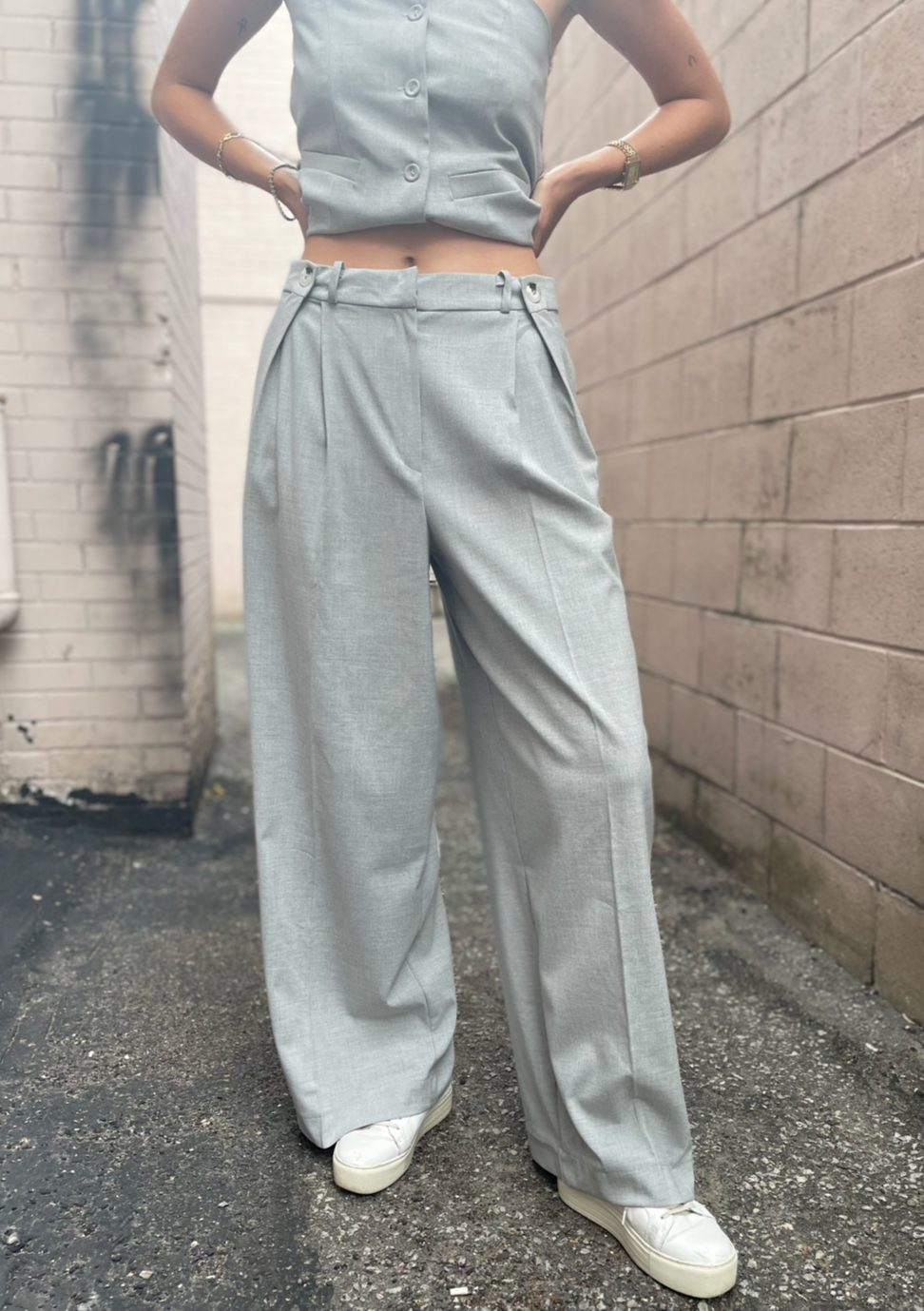 The Pink Door Double Button Dress Trousers - Grey