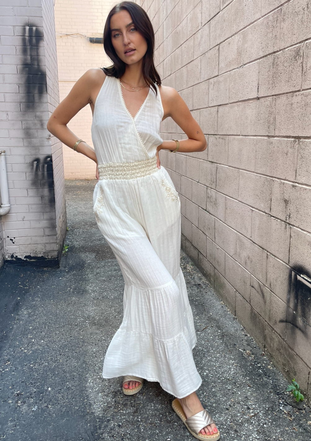 Surf Gypsy Racerback Crochet Jumpsuit White Shop The Pink Door