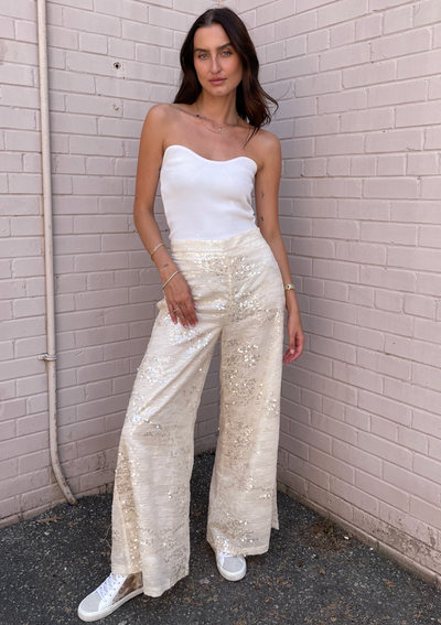 Molly Bracken Sequin High Waist Pants - Vanilla