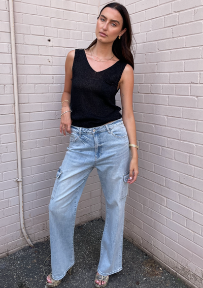 The Pink Door Knit S/S Top - Black