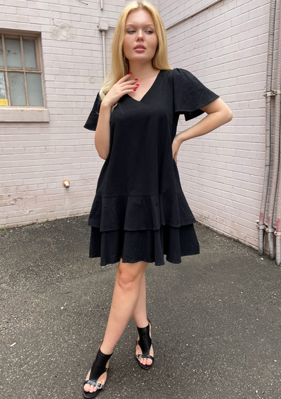 The Pink Door Double Ruffle Dress - Black