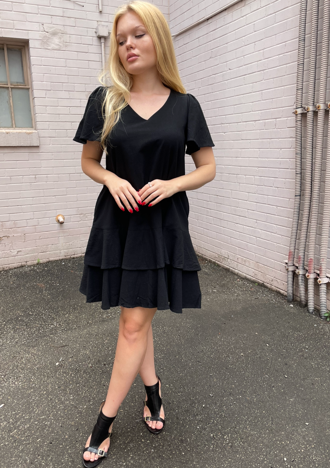 The Pink Door Double Ruffle Dress - Black
