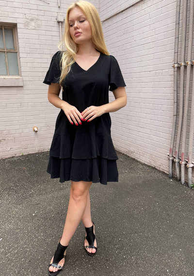 The Pink Door Double Ruffle Dress - Black