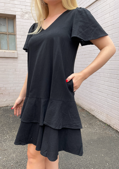 The Pink Door Double Ruffle Dress - Black