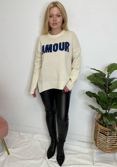 Zadig & Voltaire “Amour” Knit Sweater - Ivory/Blue