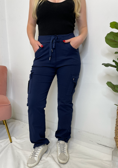 The Pink Door Straight Leg Cargo Joggers - Navy