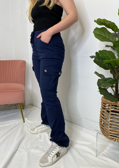 The Pink Door Straight Leg Cargo Joggers - Navy