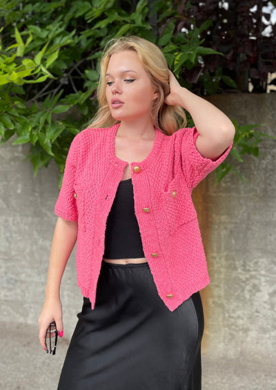 The Pink Door Gold Button S/S Sweater - Pink