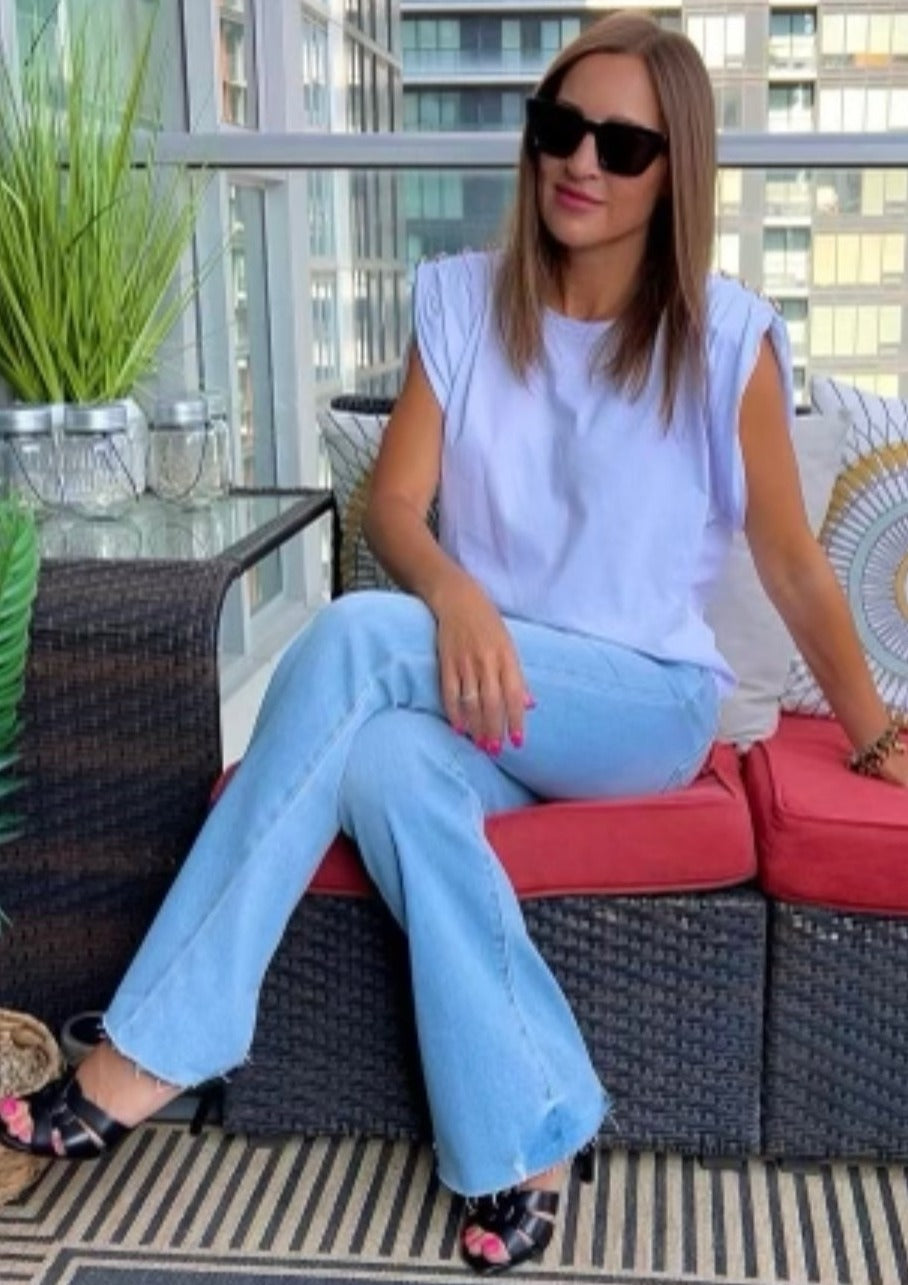 The Pink Door Flared Plain Denim - Light Wash