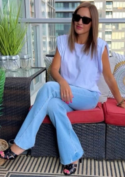 The Pink Door Flared Plain Denim - Light Wash