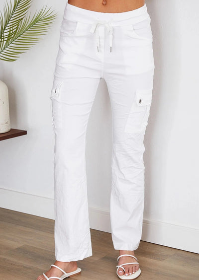 The Pink Door Straight Leg Cargo Joggers - White