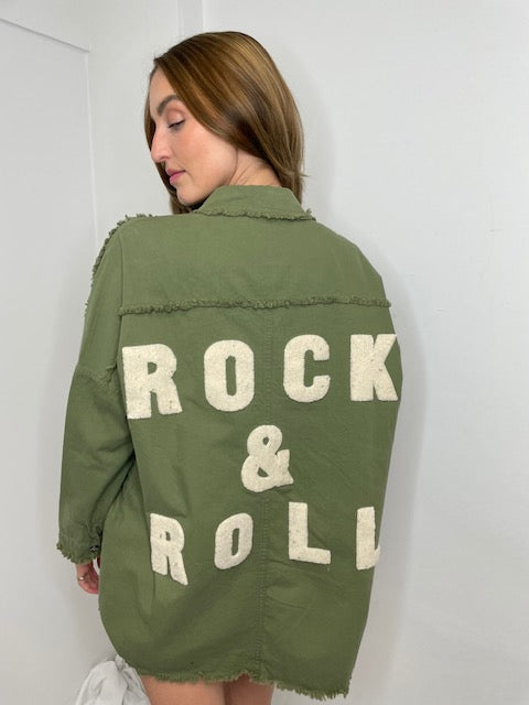 VEVERET Distressed “Rock and Roll” Jacket - Olive