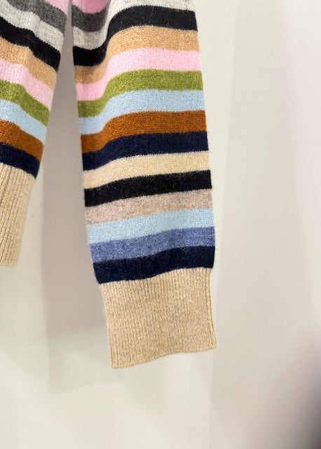 MINNIE ROSE 100% Cashmere Striped Long Sleeve Crew Multi Stripe