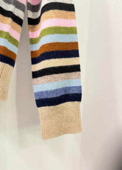 MINNIE ROSE 100% Cashmere Striped Long Sleeve Crew Multi Stripe