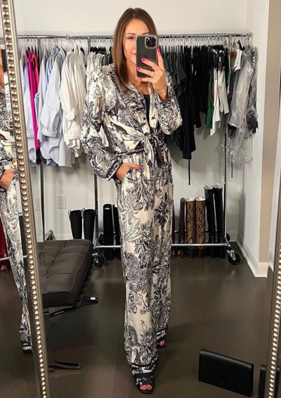 The Pink Door Silky Tropical Print Pants - Black