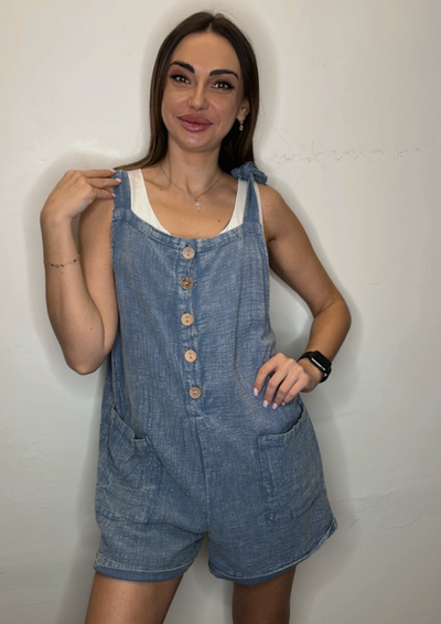 Ocean Drive Overall Style Romper - Washed Blue