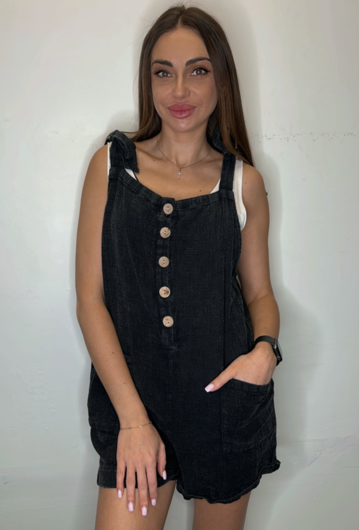 Ocean Drive Overall Style Romper Mineral - Wash Black