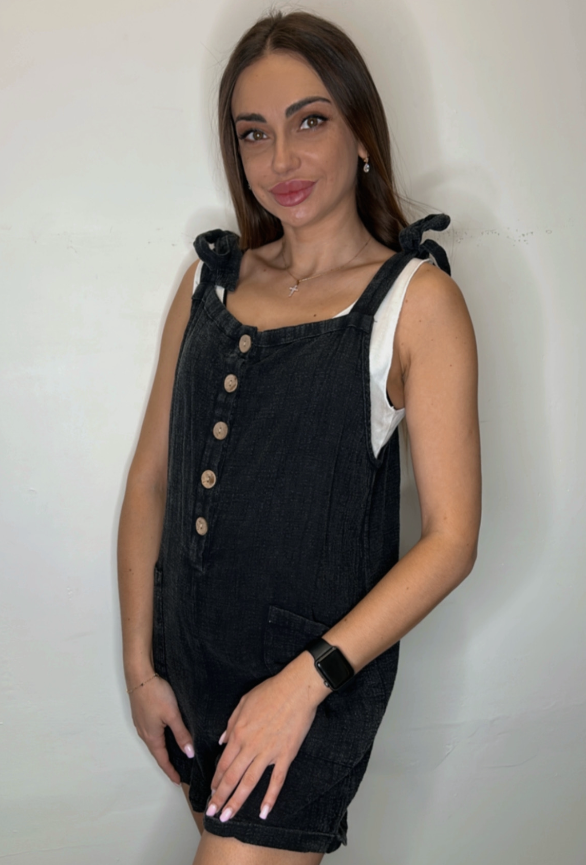Ocean Drive Overall Style Romper Mineral - Wash Black