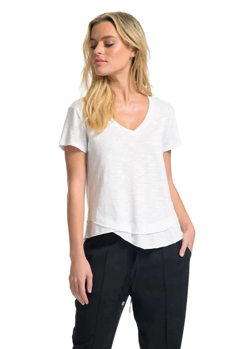 CHRLDR Ava V-Neck Mock Layer T-shirt - White