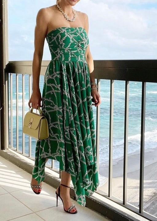 Zadig & Voltaire Raphia Strapless Chain Dress Emerald Green