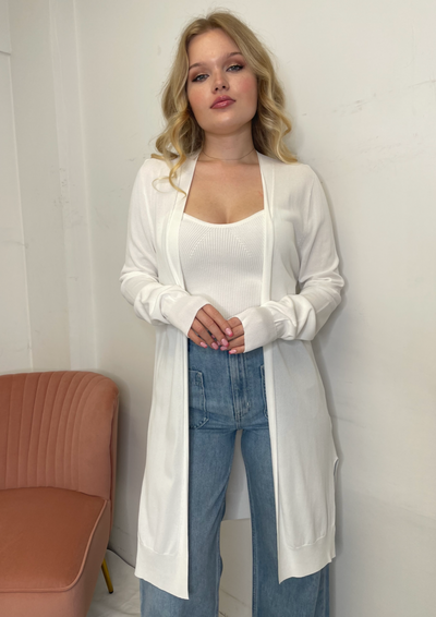 The Pink Door Fine Knit Cardi - White