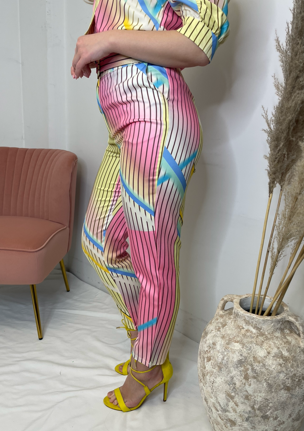 The Pink Door High Waisted Striped Pant - Multicolour
