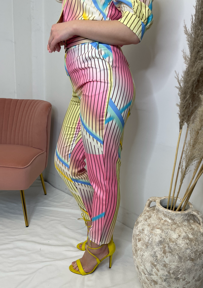 The Pink Door High Waisted Striped Pant - Multicolour