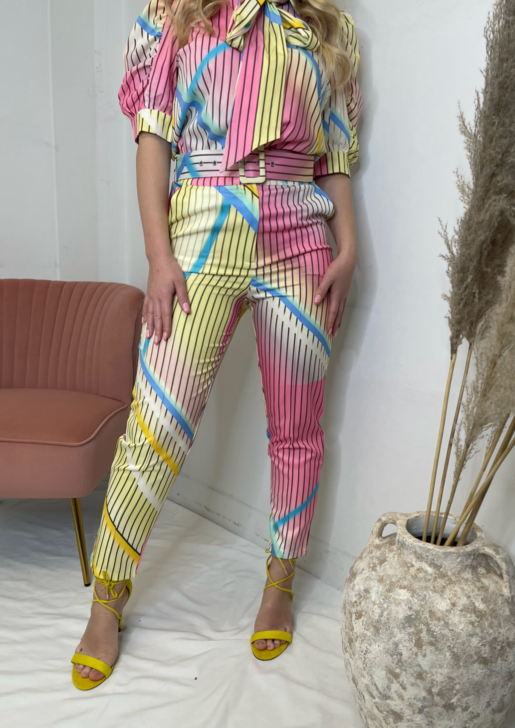 The Pink Door High Waisted Striped Pant - Multicolour