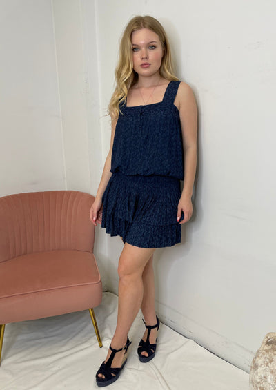 The Pink Door Wide Strap Print Dress - Navy