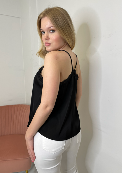 The Pink Door Lace Trim Cami - Black