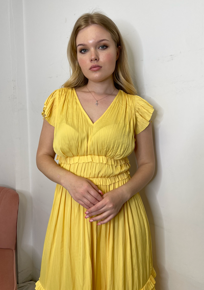 The Pink Door Long Ruffle Sleeve Dress - Yellow