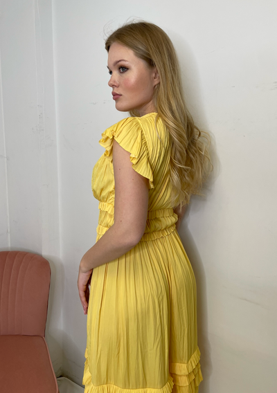 The Pink Door Long Ruffle Sleeve Dress - Yellow