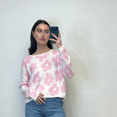 The Pink Door Floral Print Sweater - Pink