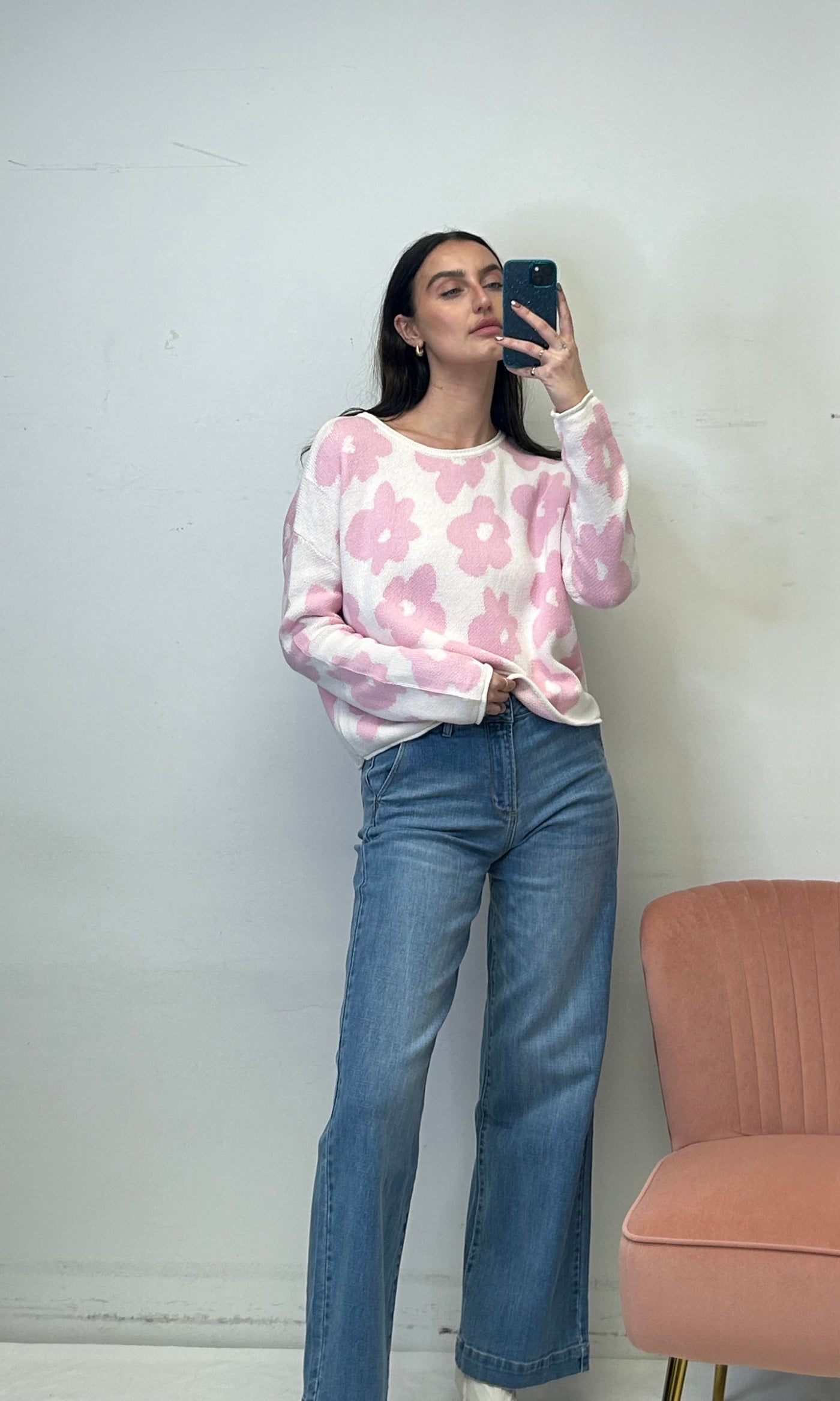 The Pink Door Floral Print Sweater - Pink