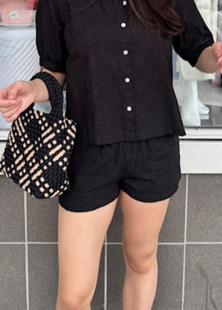 Stark Poplin Embroidery Short Black