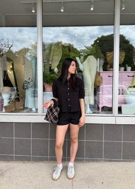 Stark Poplin Embroidery Short Black