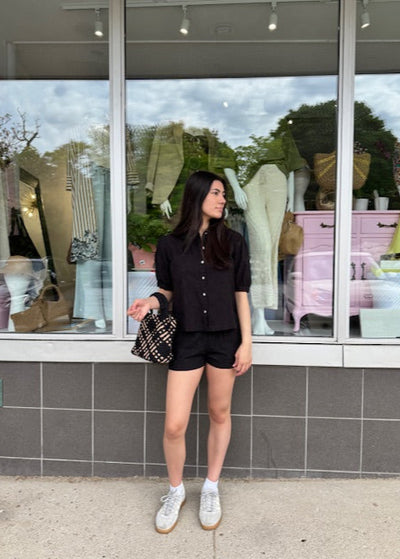 Stark Poplin Embroidery Short Black
