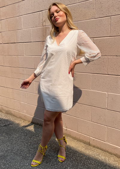 Molly Bracken L/S Lace Shift Dress - White